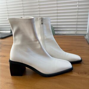 Square toe white ankle boots Faux leather